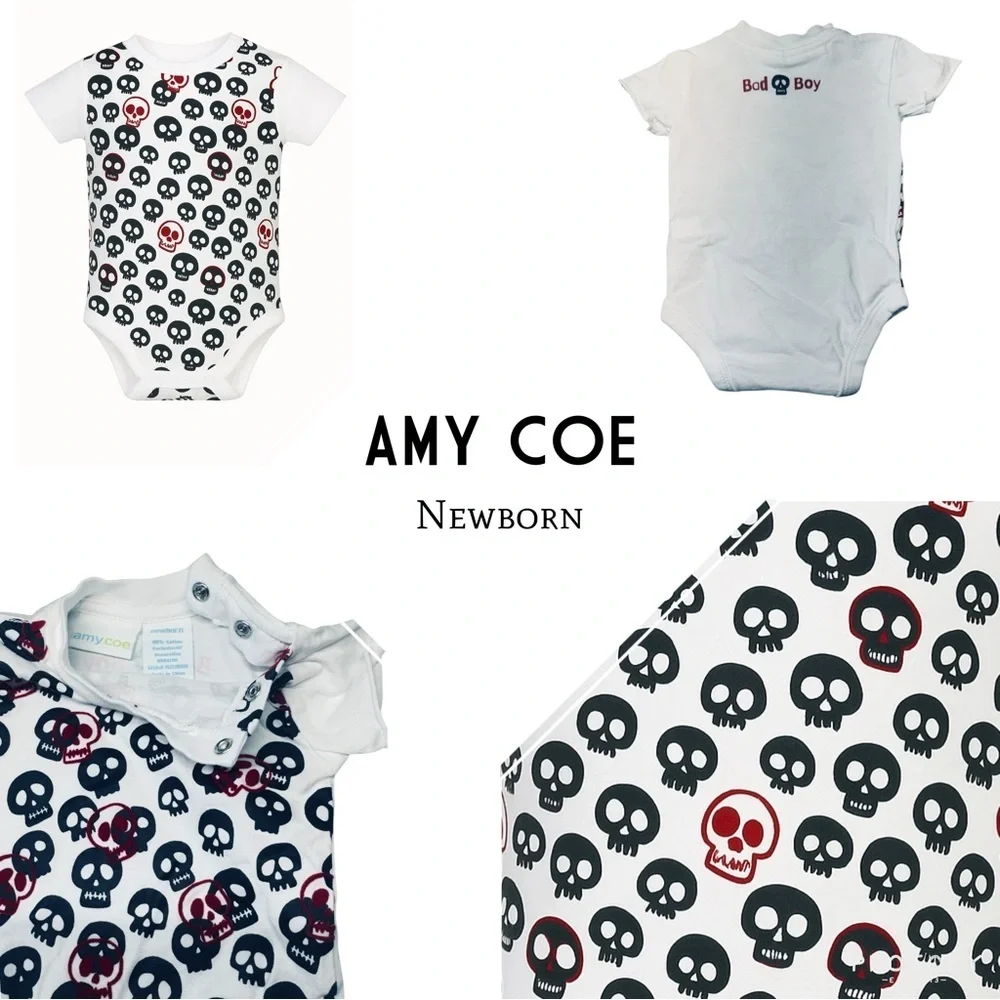 💀 Amy Coe “Bad Boy” Skull Print Baby Bodysuit – Newborn Size 🍼